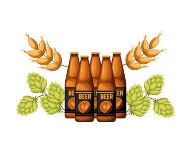 şişe bira ve buğday izole simgesinin