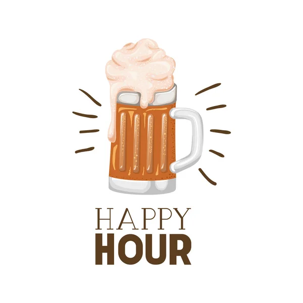 Etiqueta happy hour com ícone isolado de cerveja —  Vetores de Stock