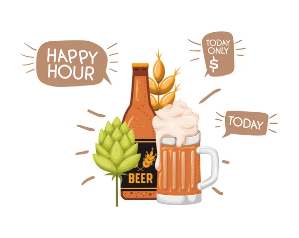 Пляшка пива і скляна ізольована ікона — стоковий вектор