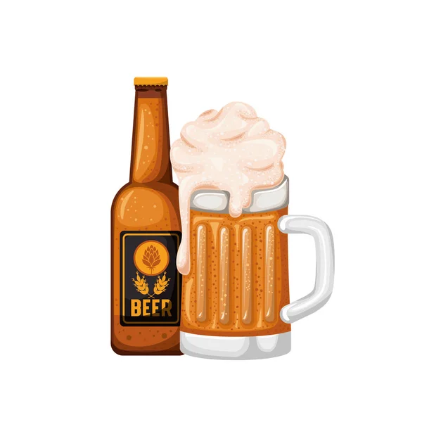 Garrafa de cerveja e vidro ícone isolado — Vetor de Stock