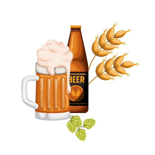 一瓶啤酒和玻璃隔离图标 — 图库矢量图片