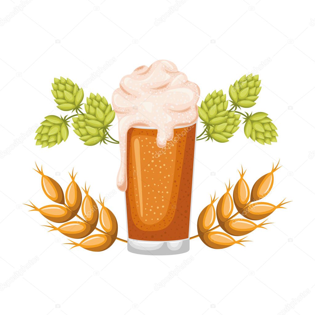 beer with foam and wheat isolated icon