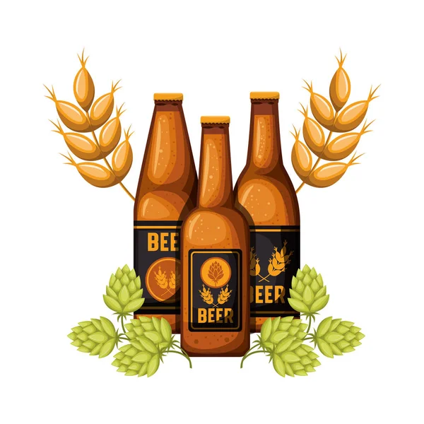 Garrafa de cerveja e trigo ícone isolado —  Vetores de Stock