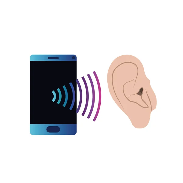 Ohr mit Schallwelle und Smartphone — Stockvektor