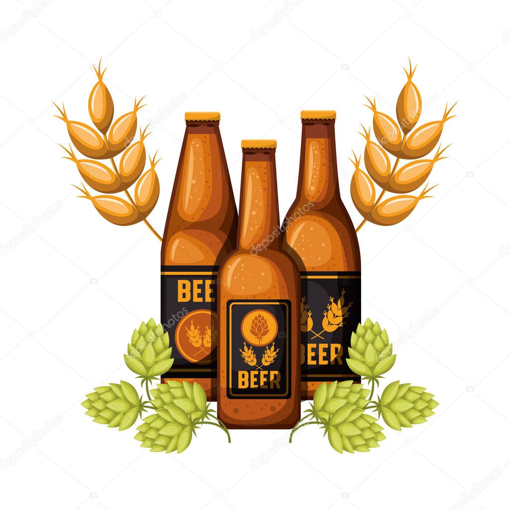 bottle of beer and wheat isolated icon