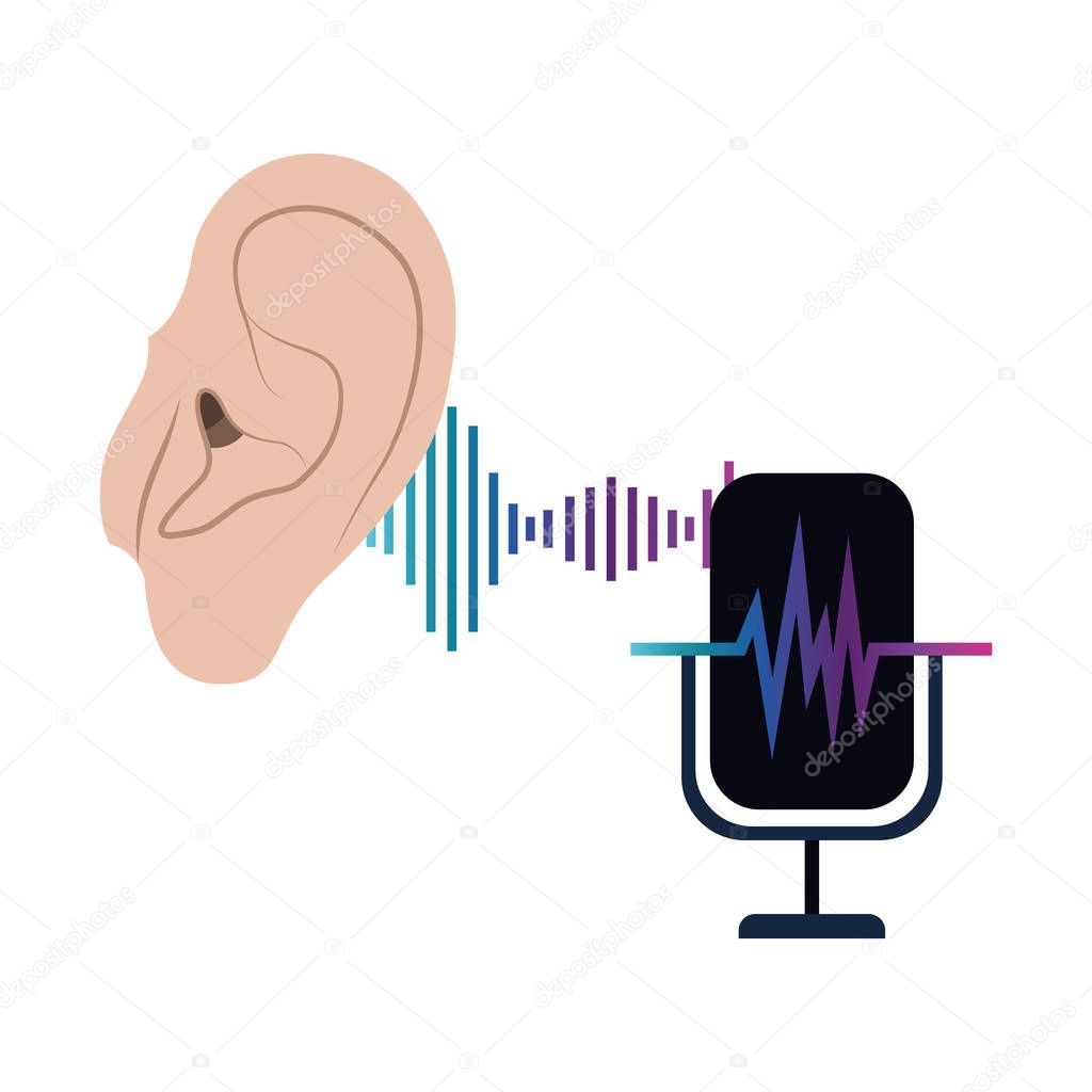 ear with sound wave and microphone