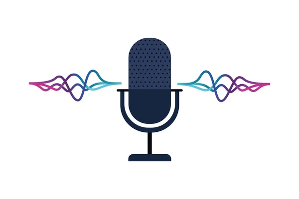 Microfone com ícone de onda de som isolado —  Vetores de Stock