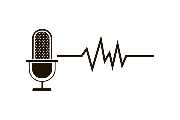Microphone avec icône isolée par ondes sonores — Image vectorielle