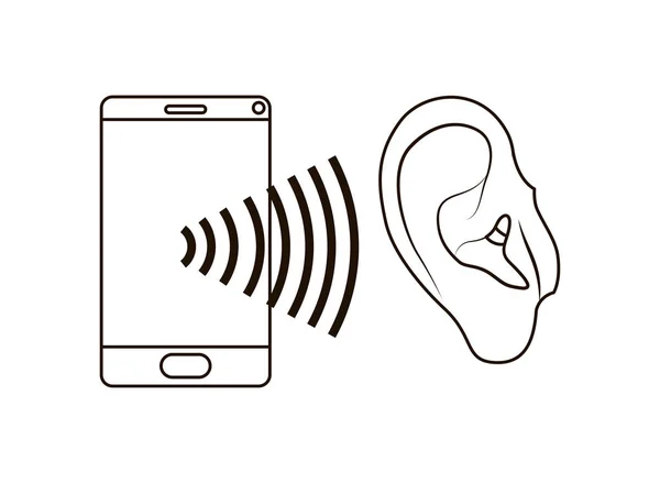 Αυτί με ηχητικό κύμα και smartphone — Διανυσματικό Αρχείο