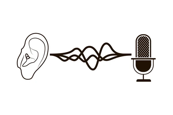 Oreille avec onde sonore et microphone — Image vectorielle