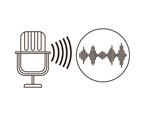 Microfone com ícone de onda de som isolado —  Vetores de Stock