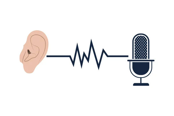Ucho z falą dźwiękową i mikrofonem — Wektor stockowy