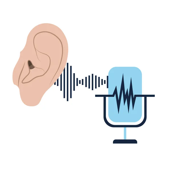 Ucho zvukovou vlnou a mikrofonem — Stockový vektor