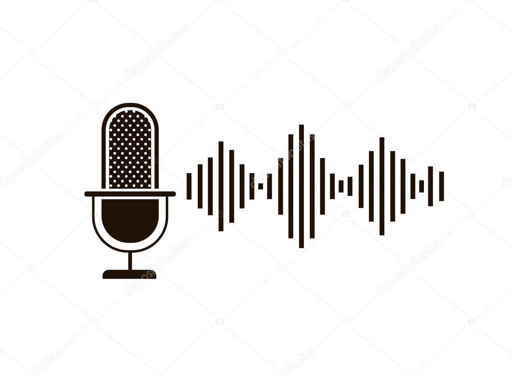 microphone with sound wave isolated icon