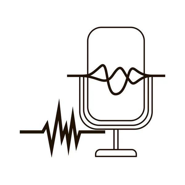 Microphone avec icône isolée par ondes sonores — Image vectorielle