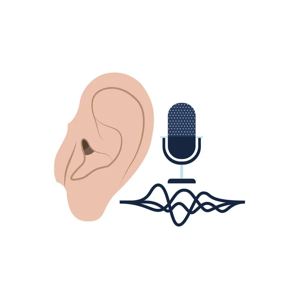 Ухо со звуковой волной и микрофоном — стоковый вектор