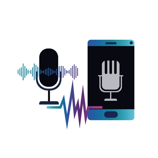 音声アシスタントアイコン付きスマートフォン — ストックベクタ