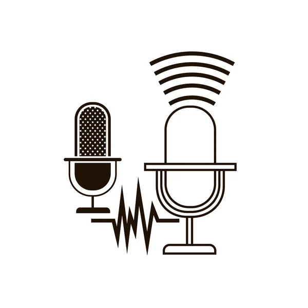 Микрофон с изолированной иконкой звуковой волны — стоковый вектор