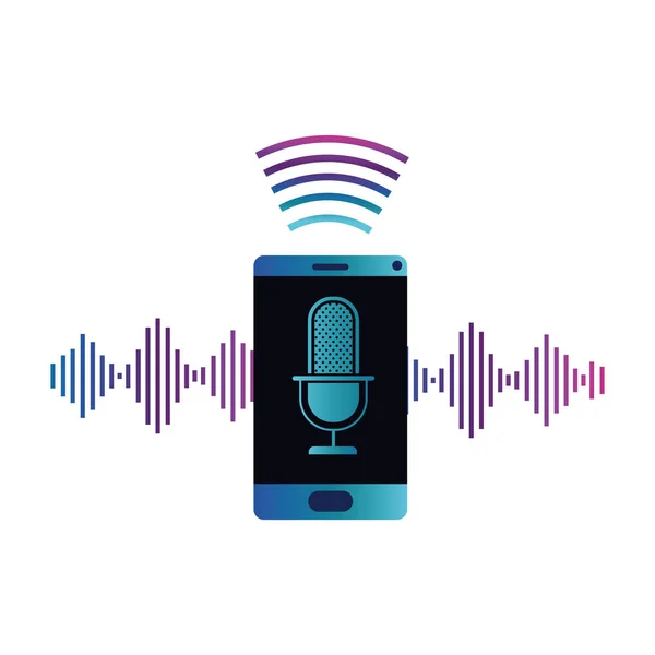 Smartphone con icono de asistente de voz — Vector de stock