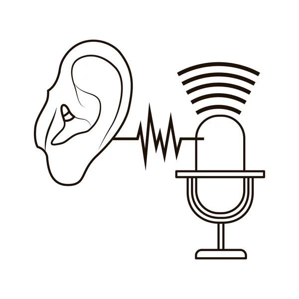 Ohr mit Schallwelle und Mikrofon — Stockvektor