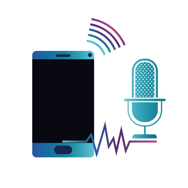 Smartphone dengan ikon asisten suara - Stok Vektor