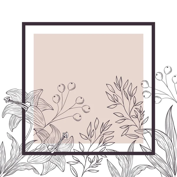 Bloemen en blaadjes met frame geïsoleerde pictogram — Stockvector