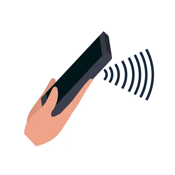 Mano con smartphone y onda sonora — Vector de stock