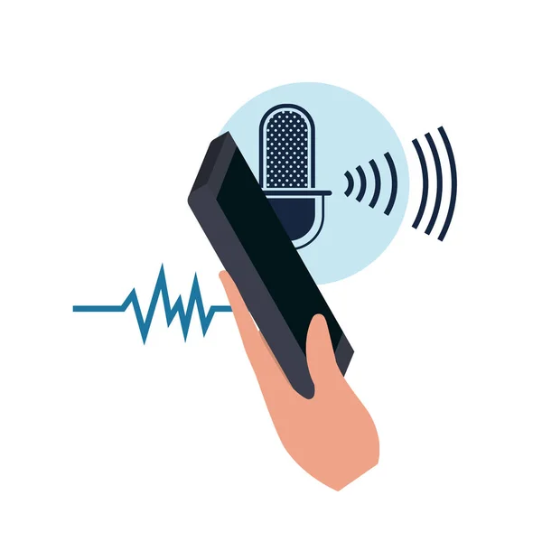 Ręka ze smartfonem i asystentem głosowym — Wektor stockowy