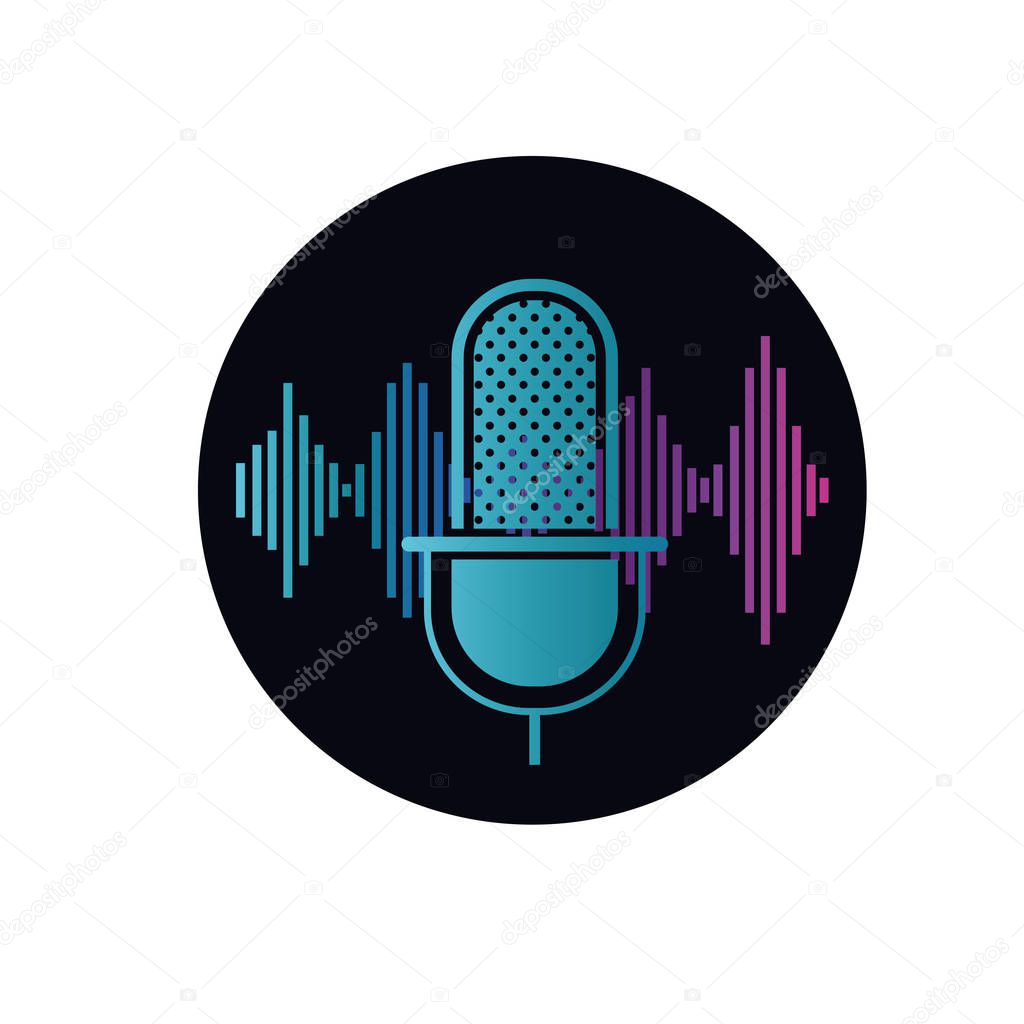 microphone with sound wave isolated icon