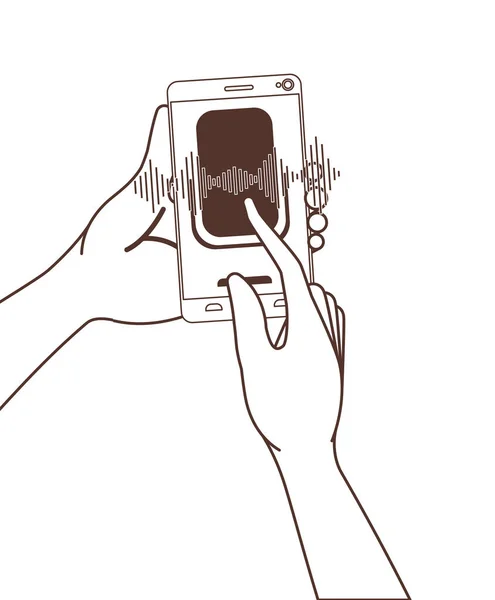 Руки со смартфоном и голосовым помощником — стоковый вектор
