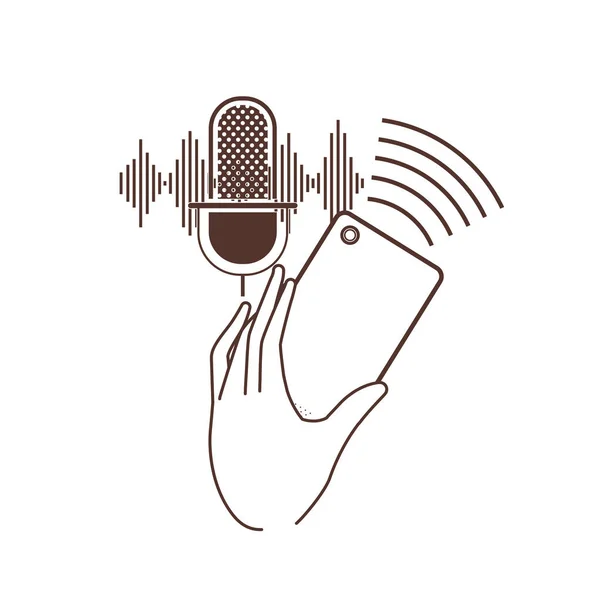 Hand met smartphone en Voice Assistant — Stockvector