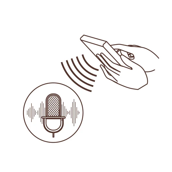 Main avec smartphone et assistant vocal — Image vectorielle