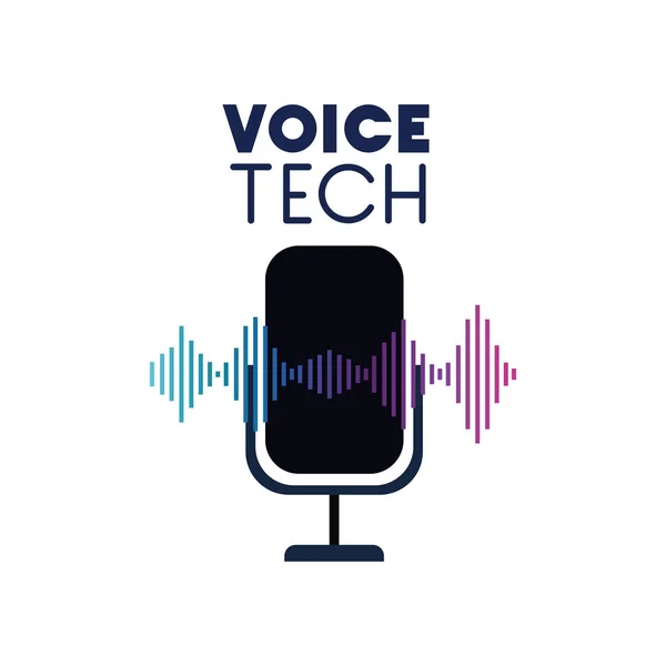 Etiqueta de tecnología de voz con micrófono y onda de sonido — Archivo Imágenes Vectoriales