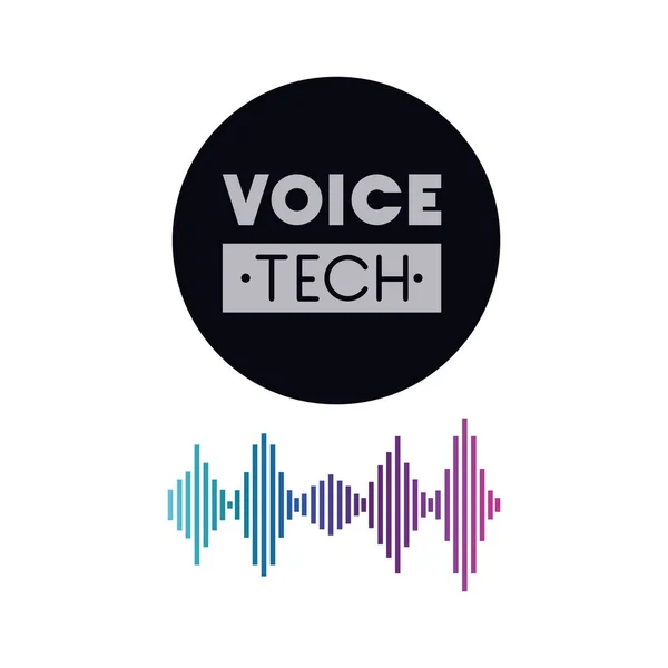 Voice tech label met geluidsgolf — Stockvector