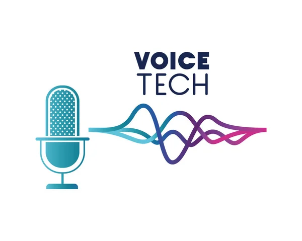 Mikrofon ve ses dalgası ile ses teknoloji etiketi — Stok Vektör