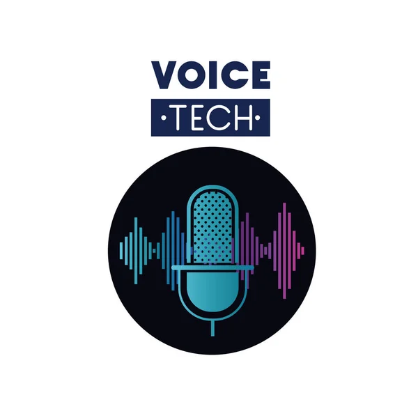 Mikrofon ve ses dalgası ile ses teknoloji etiketi — Stok Vektör