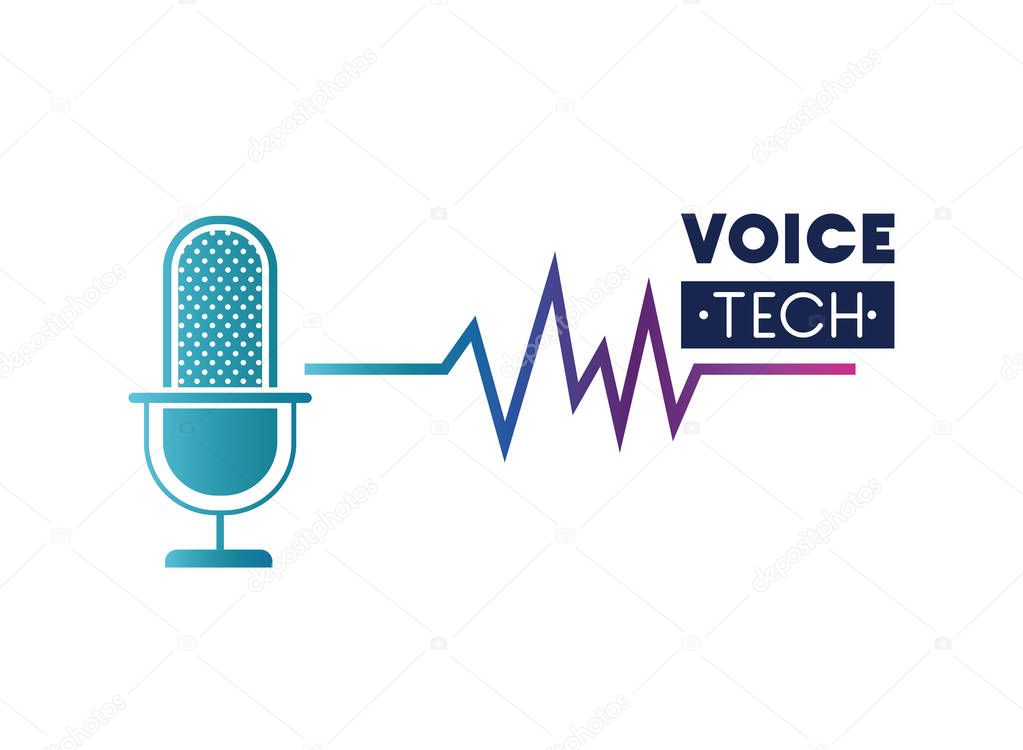 voice tech label with microphone and sound wave