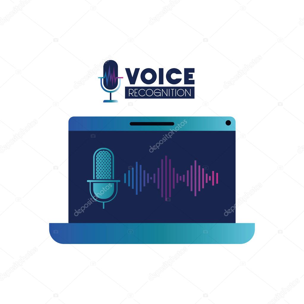 voice tech label with laptop and voice assistant