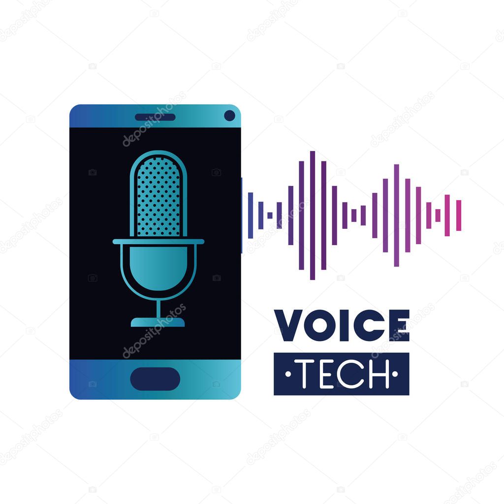 voice tech label with smartphone and voice assistant