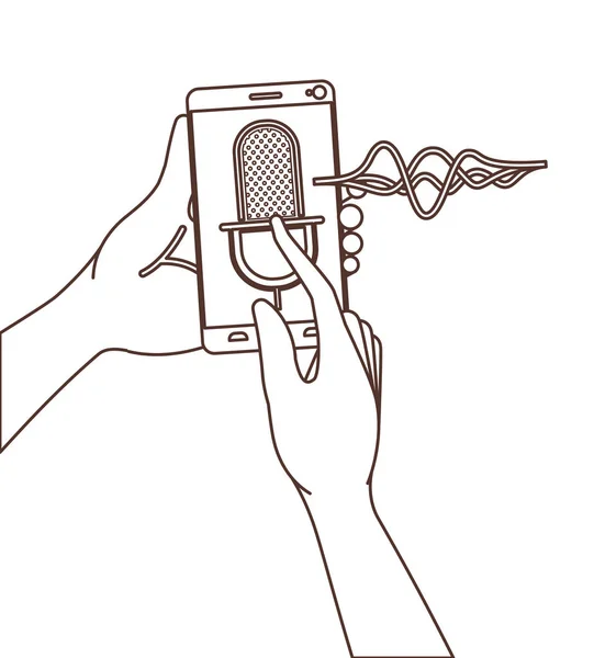 Ruce se smartphone a hlasovou asistentkou — Stockový vektor