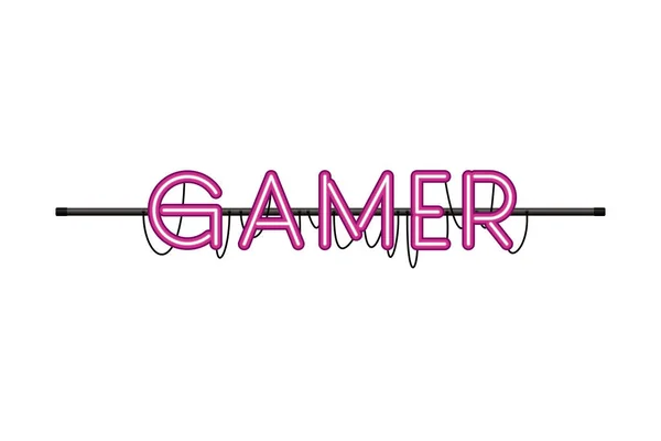 Gamer label in neon light icon — Stock Vector