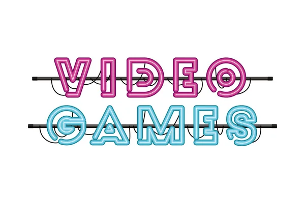 Etiqueta de los videojuegos en el icono de luz de neón — Vector de stock