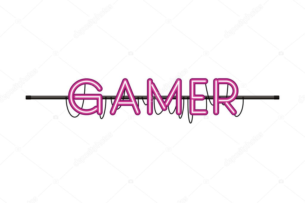 gamer label in neon light icon