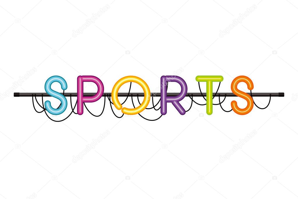 sports label in neon light isolated icon