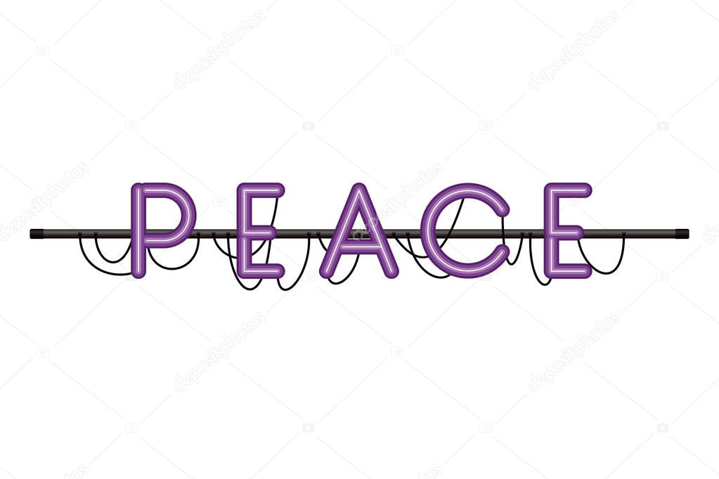 peace label in neon light isolated icon