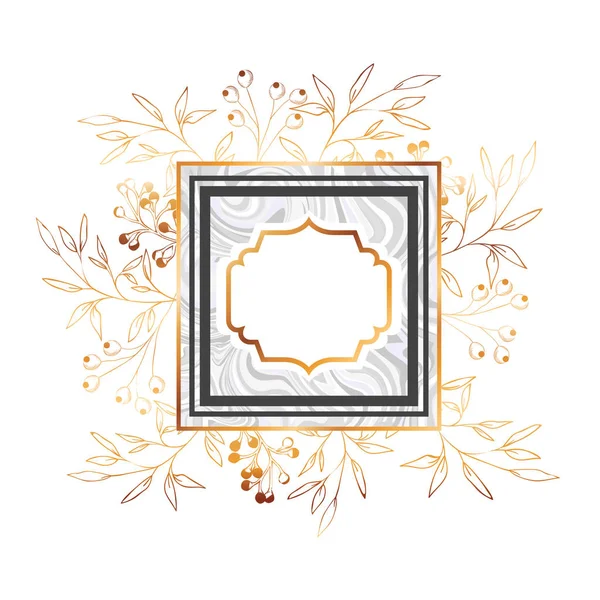 维多利亚金色与框架和鲜花 — 图库矢量图片
