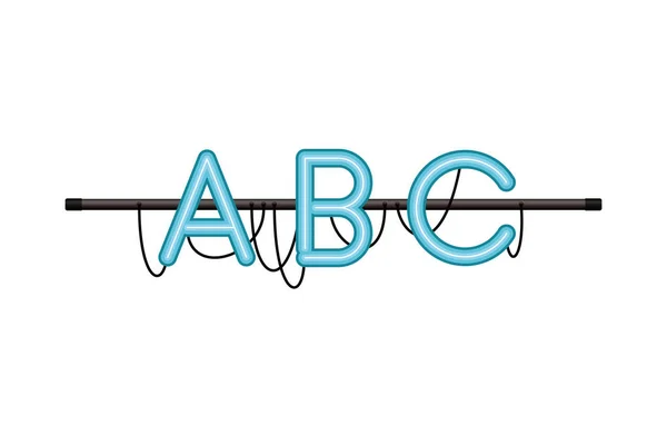 Αλφάβητο σε απομονωμένο φως νέον εικονίδιο — Διανυσματικό Αρχείο
