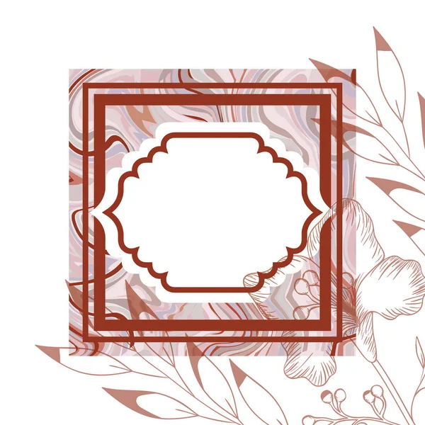 Victorian with frame and flowers isolated icon — Stock Vector