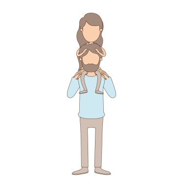 arka kız ile açık renk karikatür yüzsüz sakallı baba
