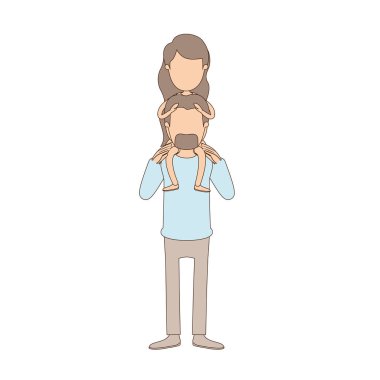 arka üzerinde bıyık ve kız ile açık renk karikatürü yüzsüz sakallı baba
